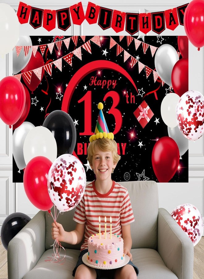 Coosilion 13th Birthday Decorations for Boys Girls Red Black, Official teenager decorations with Happy Birthday Banner Backdrop 13 Balloon Numbers Honeycomb Centerpieces 13 Years Old Party Supplies - Image 4